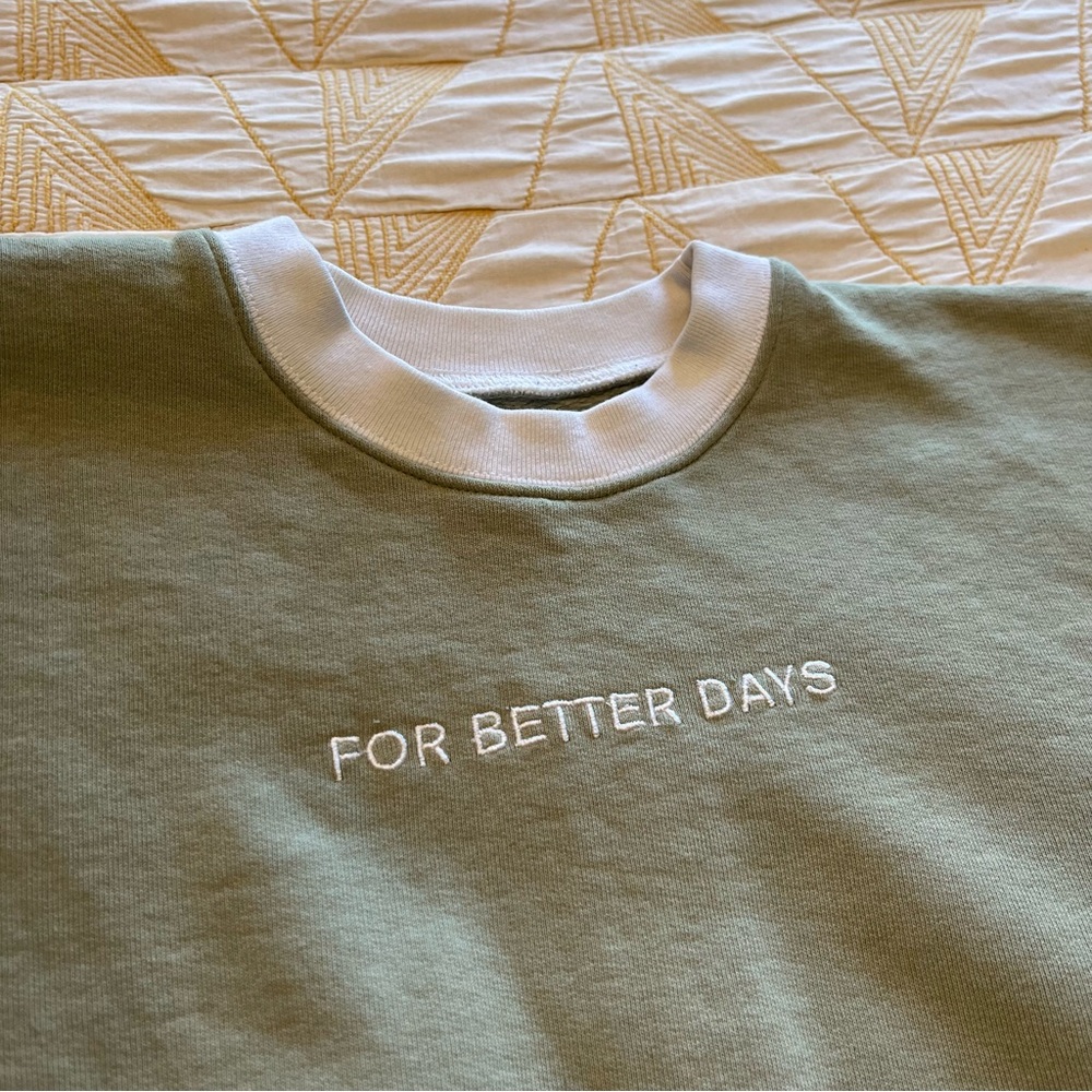 ☀️MUST GO free ship! For Days Green Crewneck Sweatshirt - White Collar - Small - Picture 6 of 9